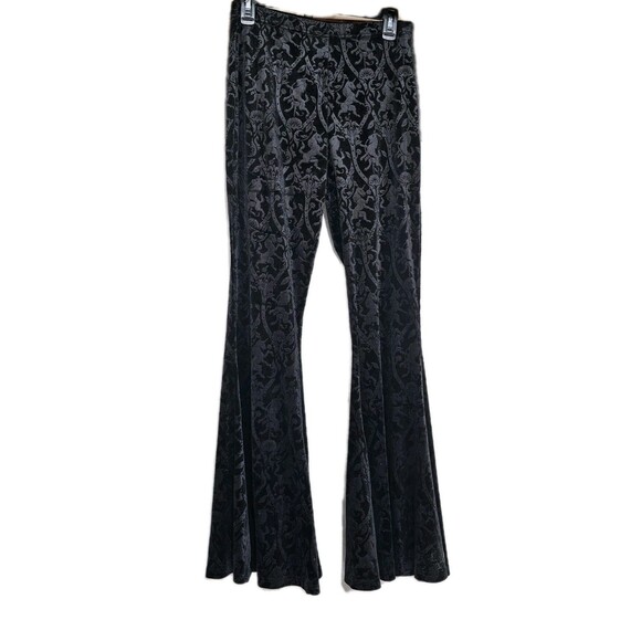 Killstar Chill Daze Yoga Pants Medium Black Velvet Patterned Flare Goth Rare - Picture 2 of 13